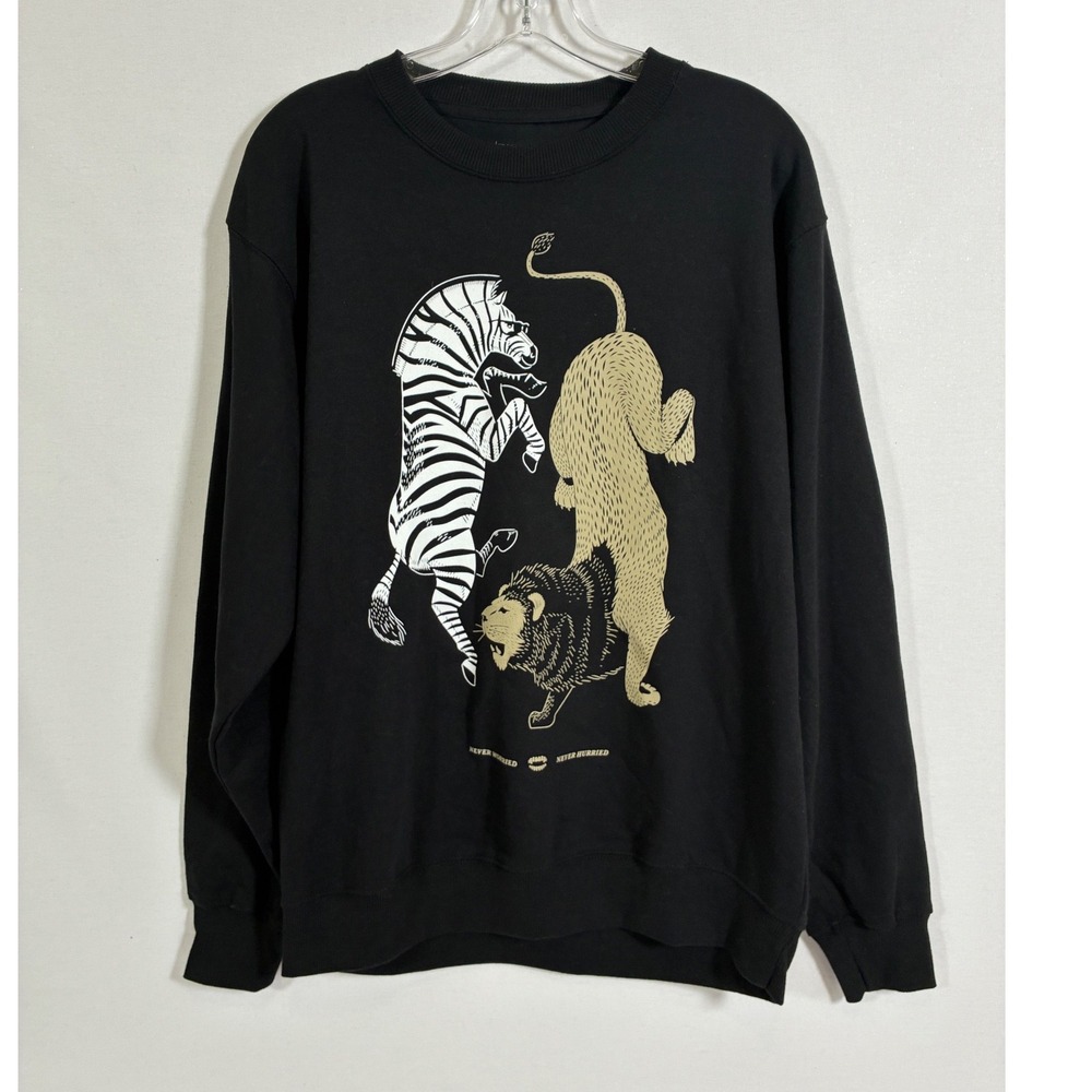 Chomp Never Worried Never Hurried Lion Zebra Graphic Sweatshirt M